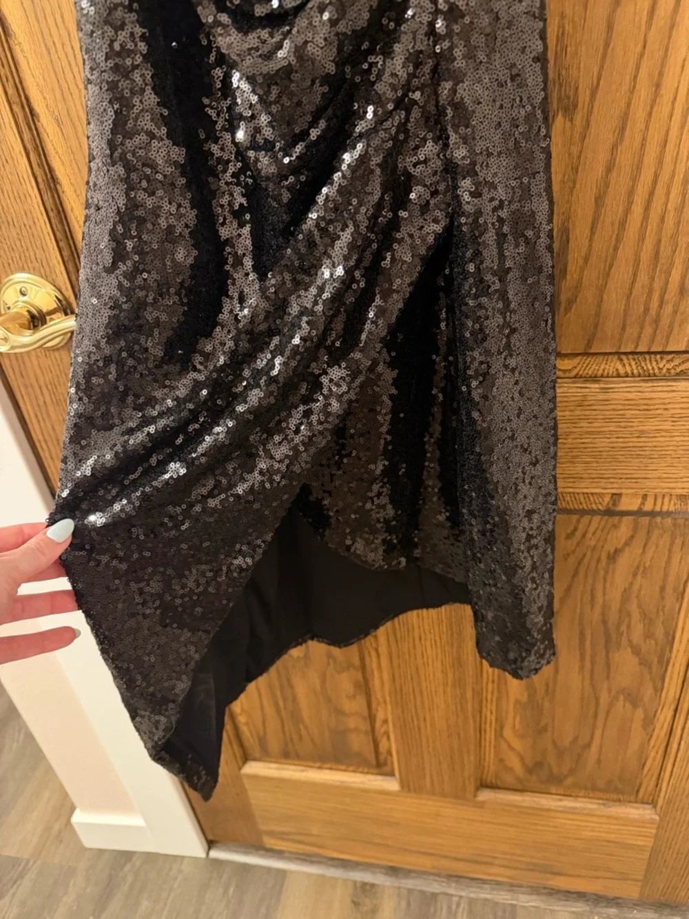 B. Smart Black Sequin Mini Dress with Spaghetti Straps NWOT - Picture 4 of 7